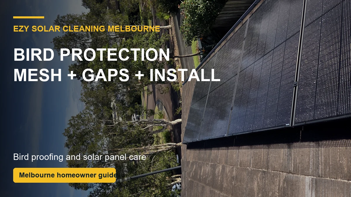 Neat solar panel bird protection mesh fitted around panel edges on a Melbourne roof